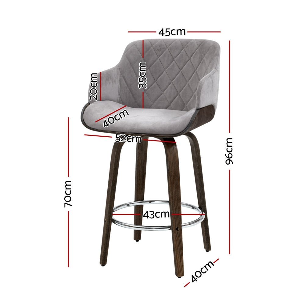 4x Bar Stools Swivel Velvet Padded Wooden - Furniture > Bar Stools & Chairs > Table & Bar Stools - Rivercity House & Home Co. (ABN 18 642 972 209) - Affordable Modern Furniture Australia