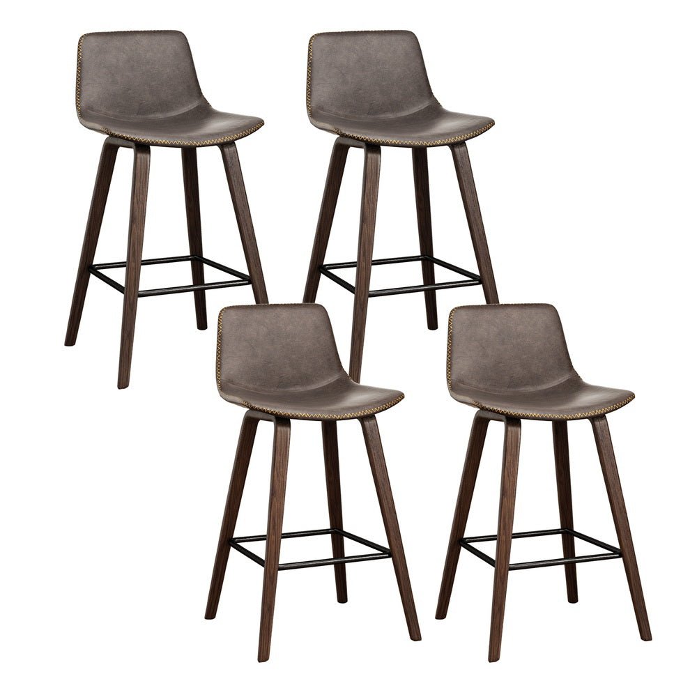 4x Bar Stools Vintage Leather Wooden - Furniture > Bar Stools & Chairs > Table & Bar Stools - Rivercity House & Home Co. (ABN 18 642 972 209) - Affordable Modern Furniture Australia