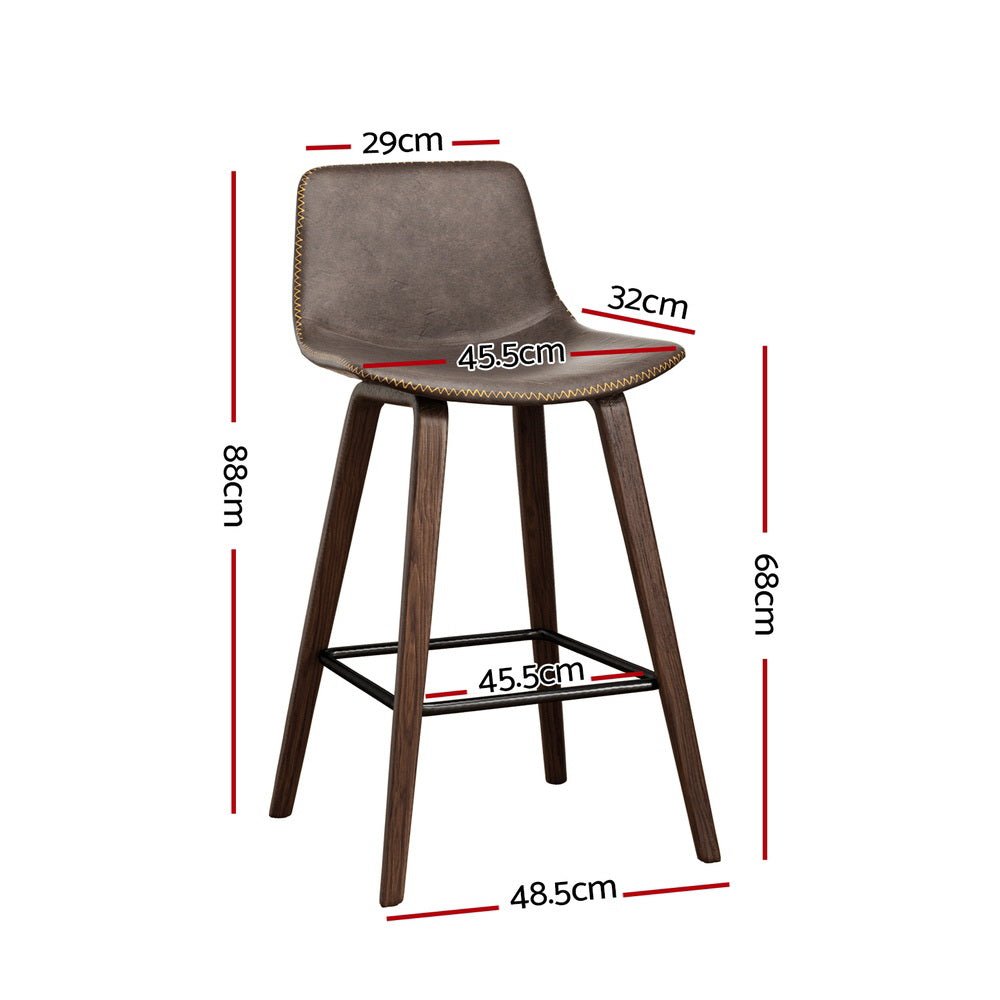 4x Bar Stools Vintage Leather Wooden - Furniture > Bar Stools & Chairs > Table & Bar Stools - Rivercity House & Home Co. (ABN 18 642 972 209) - Affordable Modern Furniture Australia