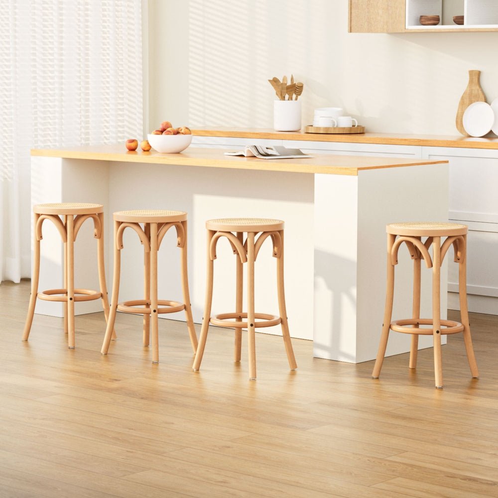 4x Bar Stoosl Rattan Seat Wooden - Furniture > Bar Stools & Chairs > Massage Chairs - Rivercity House & Home Co. (ABN 18 642 972 209) - Affordable Modern Furniture Australia