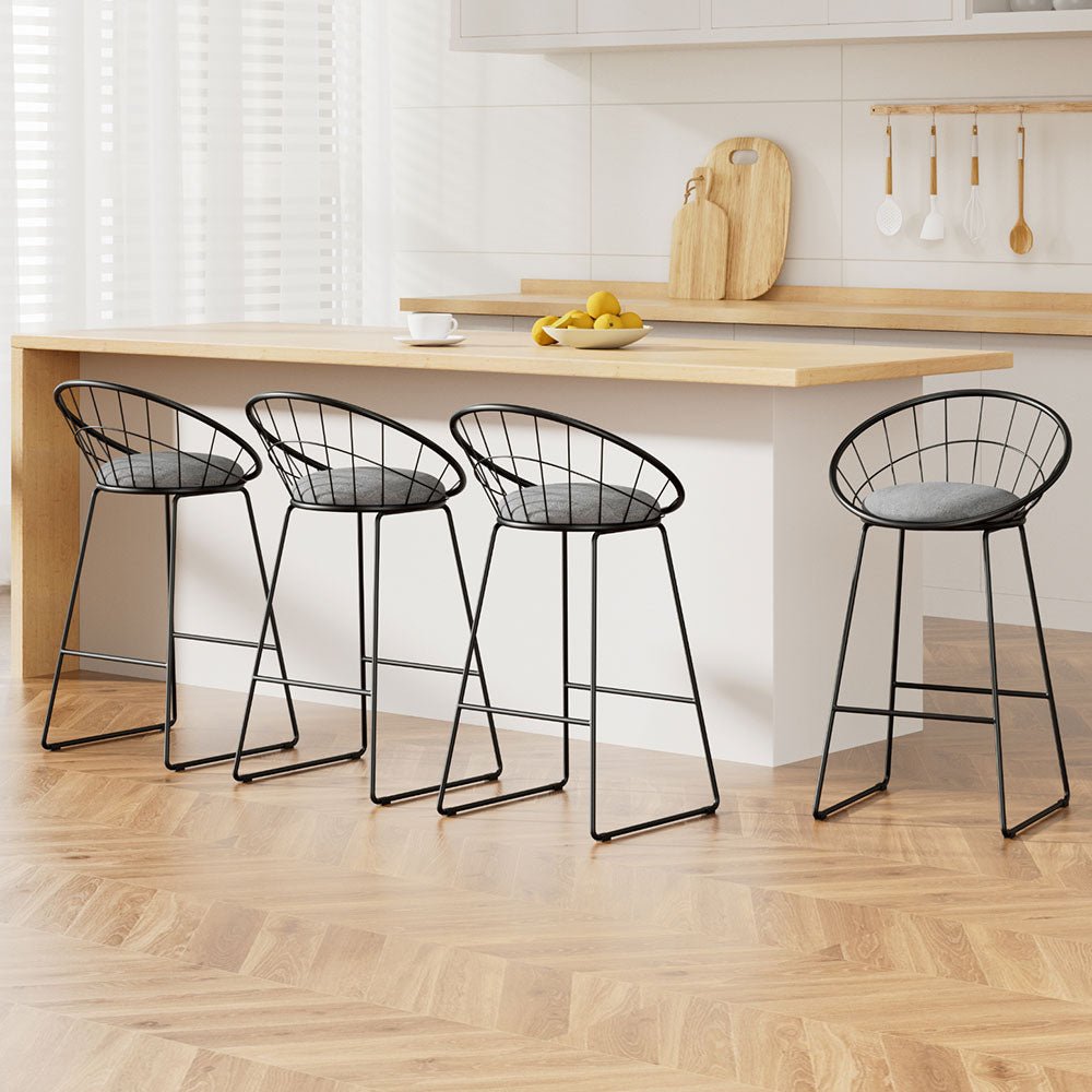 4x Nordic Bar Stools Metallic Bar Stool Kitchen Chairs Fabric Grey Black - Rivercity House & Home Co. (ABN 18 642 972 209) - Affordable Modern Furniture Australia