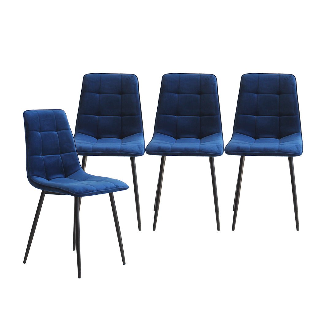 4x Velvet Dining Chairs with Steel Legs - Blue - Rivercity House & Home Co. (ABN 18 642 972 209) - Affordable Modern Furniture Australia