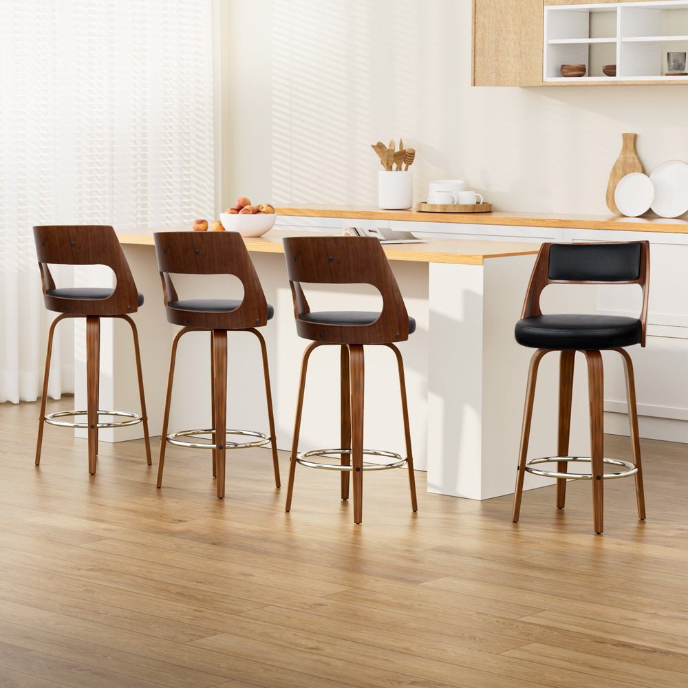 4x Wooden Bar Stools Swivel Bar Stool Kitchen Dining Chair Cafe Black
