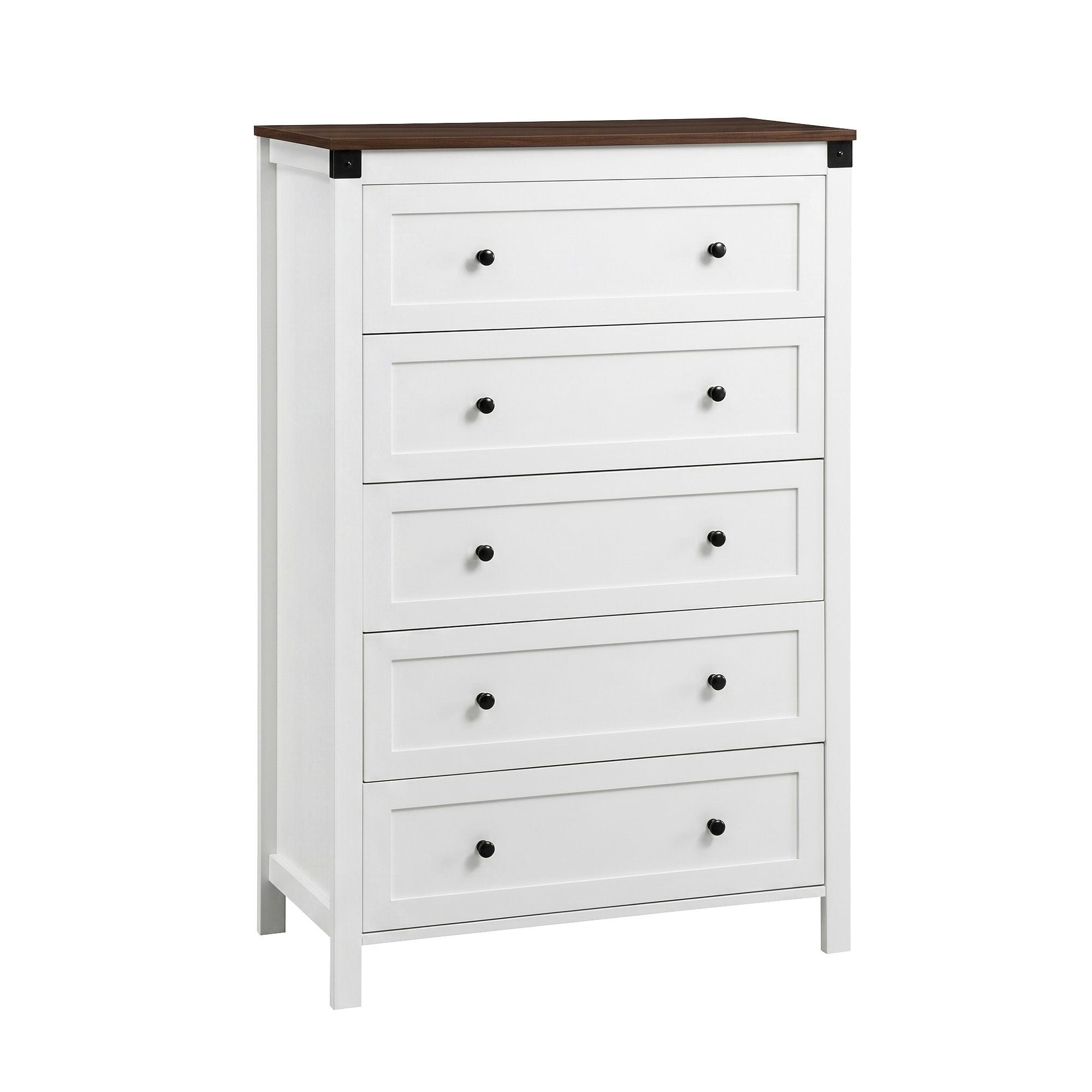 5 Chest of Drawers Storage Tallboy White & Walnut - Furniture > Bedroom > Dressers - Rivercity House & Home Co. (ABN 18 642 972 209) - Affordable Modern Furniture Australia