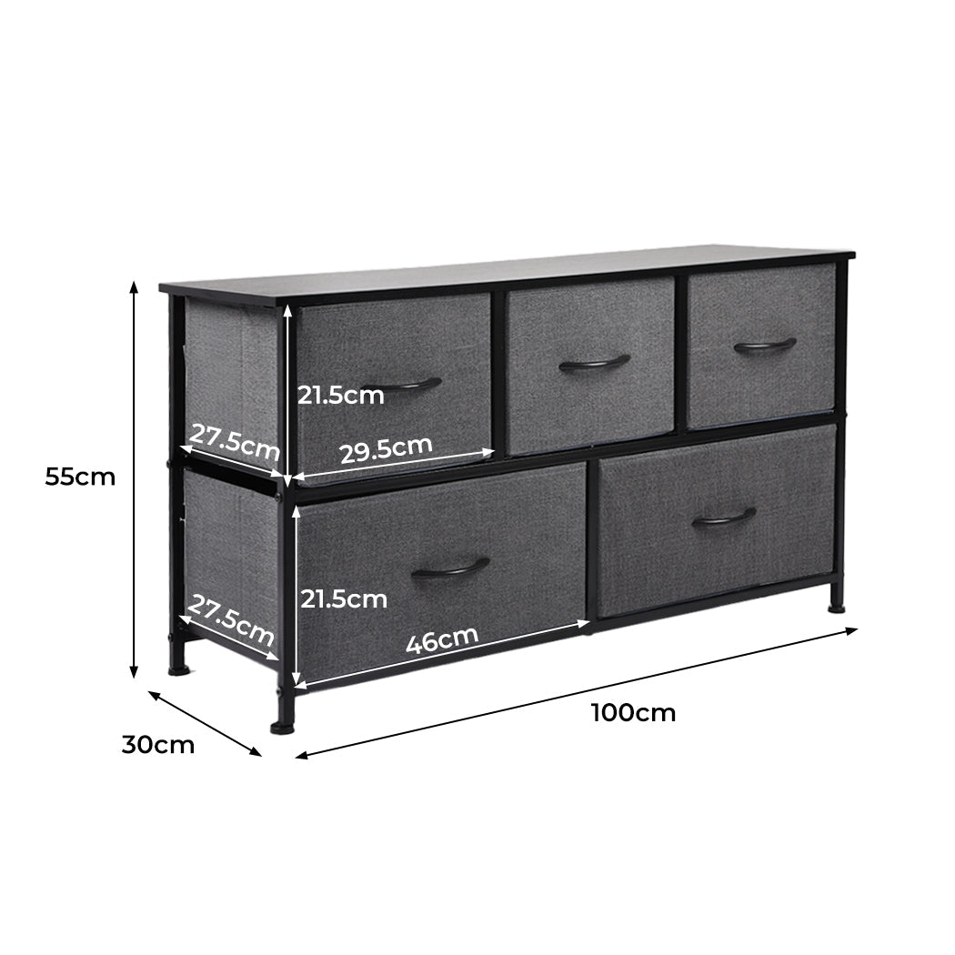 5 - Drawer Chest of Drawers Storage Cabinet - Dark Grey - Rivercity House & Home Co. (ABN 18 642 972 209) - Affordable Modern Furniture Australia