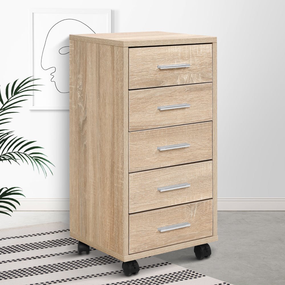 5 Drawer Filing Cabinet Storage Drawers Wood Study Office School File Cupboard - Furniture > Office - Rivercity House & Home Co. (ABN 18 642 972 209) - Affordable Modern Furniture Australia