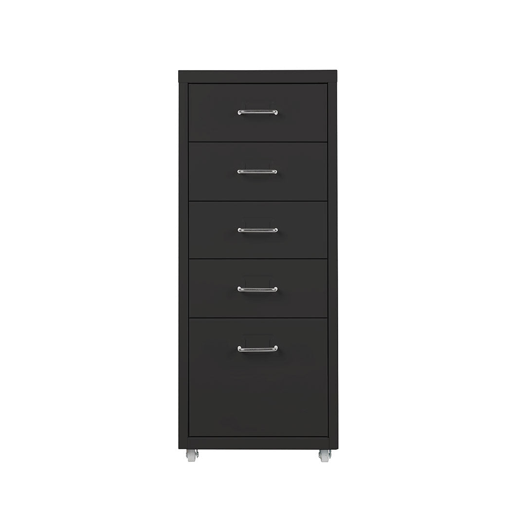 5 Drawer Steel Office Filing Cabinet with Label Holders - Black - Rivercity House & Home Co. (ABN 18 642 972 209) - Affordable Modern Furniture Australia