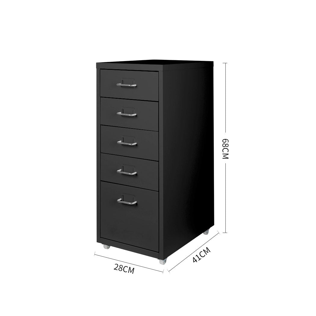 5 Drawer Steel Office Filing Cabinet with Label Holders - Black - Rivercity House & Home Co. (ABN 18 642 972 209) - Affordable Modern Furniture Australia