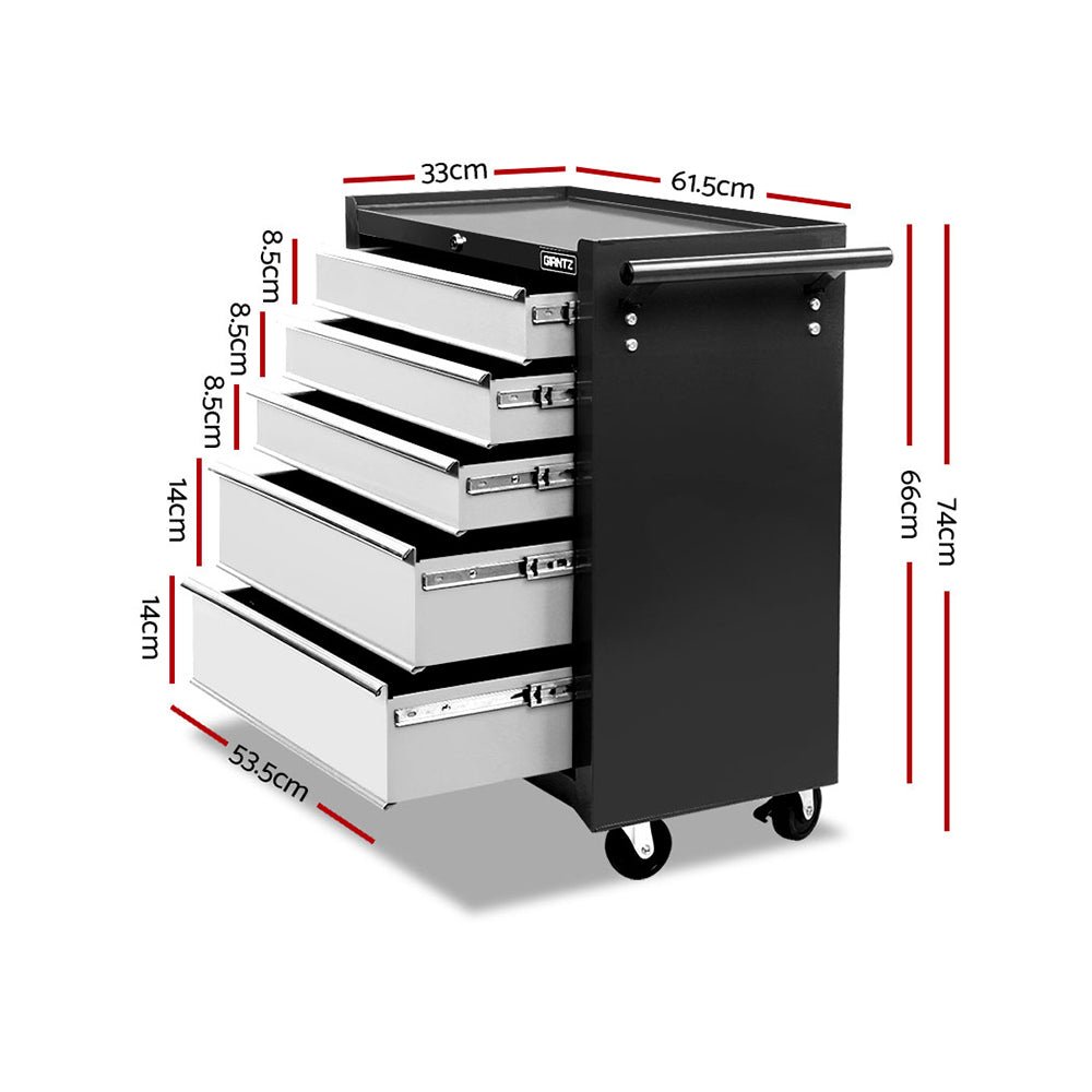 5 Drawer Tool Box Cabinet Chest Trolley Box Garage Storage Toolbox Grey - Tools > Tools Storage > Tool Cabinets - Rivercity House & Home Co. (ABN 18 642 972 209) - Affordable Modern Furniture Australia