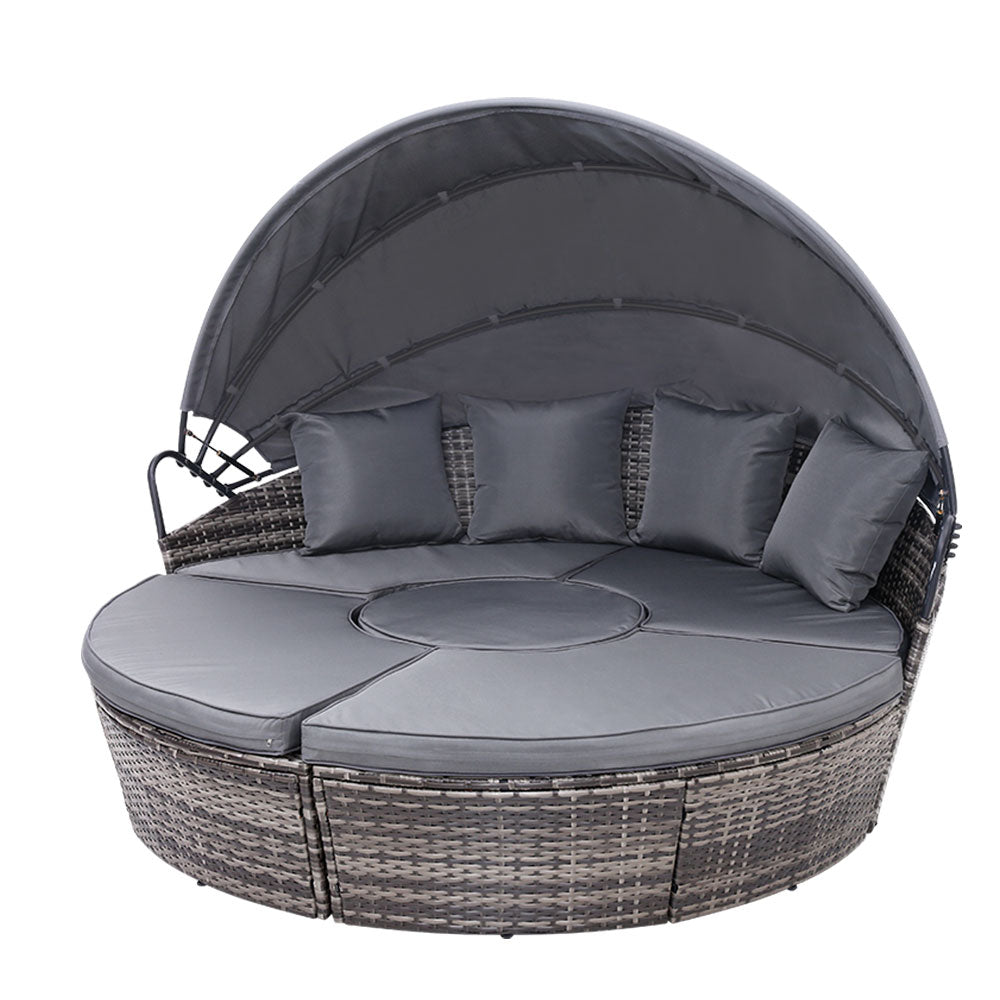5 Piece Outdoor Day Bed With Shade (Grey) - Rivercity House & Home Co. (ABN 18 642 972 209) - Affordable Modern Furniture Australia