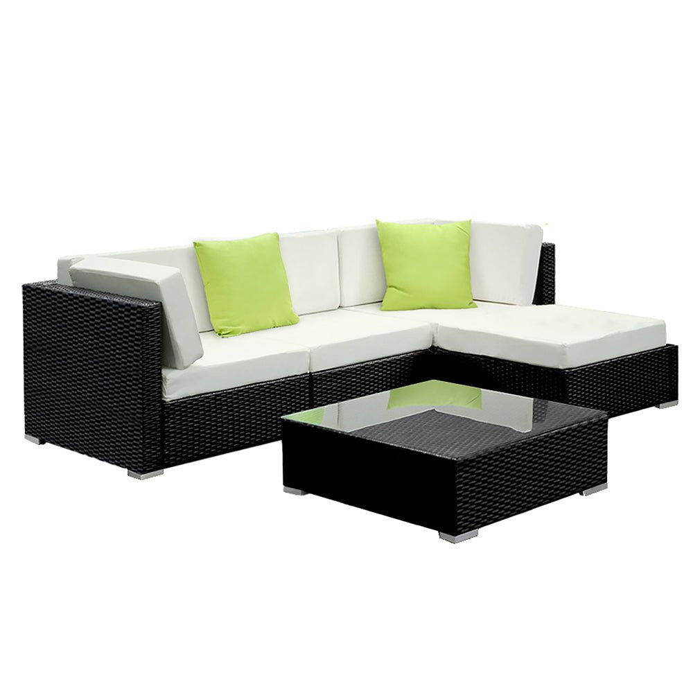 5 Piece Wicker Outdoor Lounge with Storage Cover - Beige - Rivercity House & Home Co. (ABN 18 642 972 209) - Affordable Modern Furniture Australia