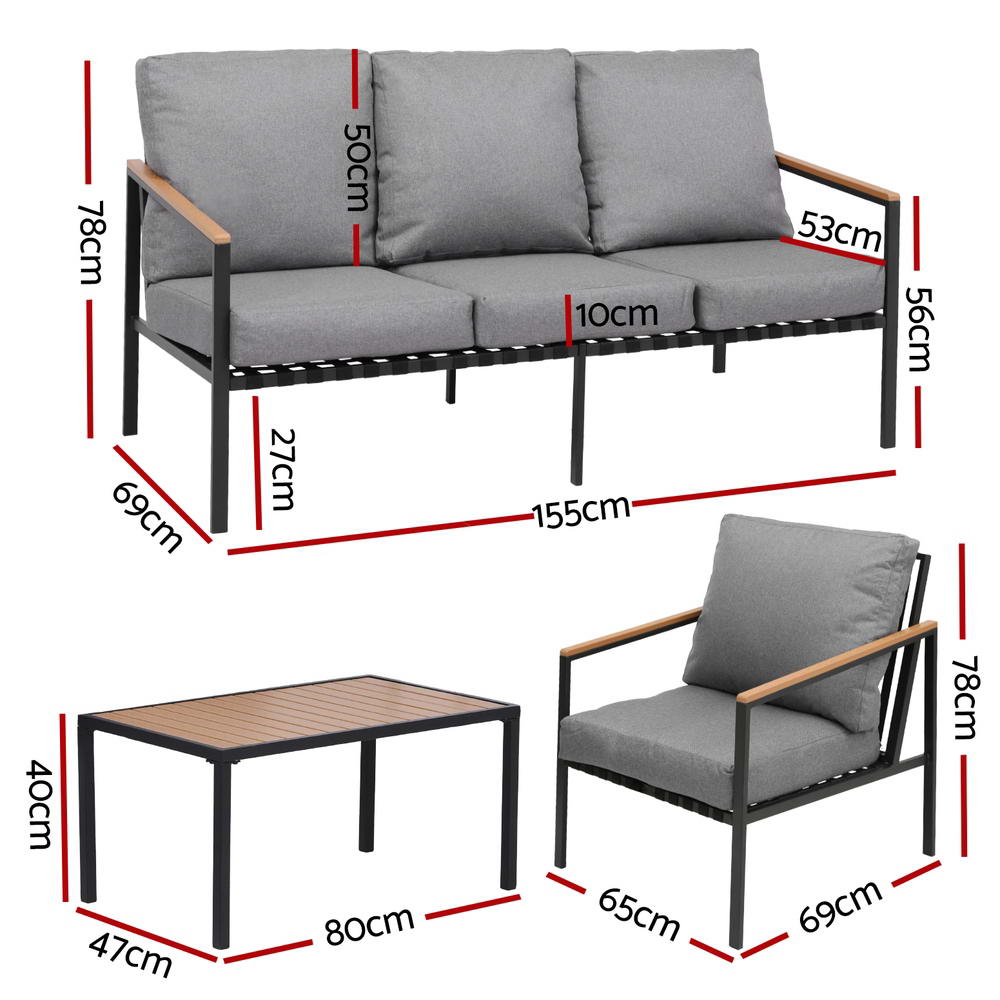 5 Seater Outdoor Sofa Set 4PCS Table Chair Garden Bench Patio Furniture - Furniture > Outdoor > Outdoor Sofas & Lounge Sets - Rivercity House & Home Co. (ABN 18 642 972 209) - Affordable Modern Furniture Australia