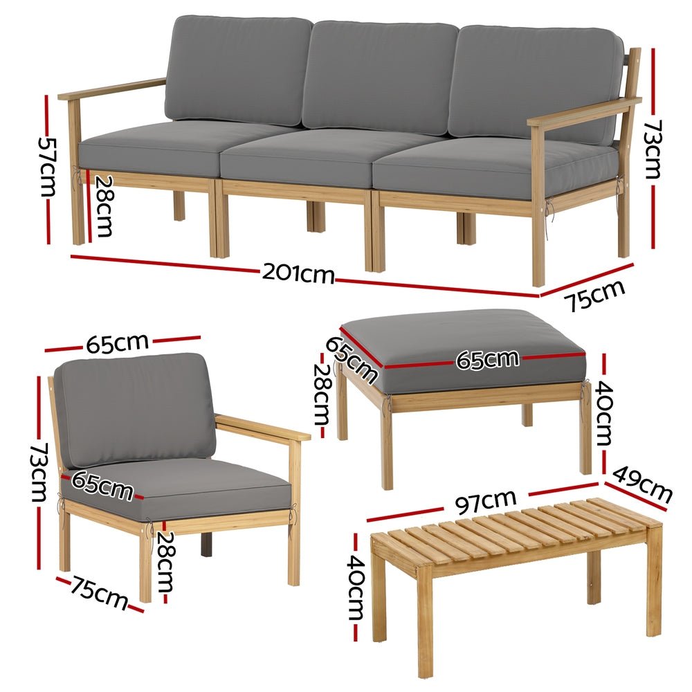 5 - Seater Outdoor Sofa Set Wooden Lounge Setting 6PCS - Furniture > Outdoor > Outdoor Sofas & Lounge Sets - Rivercity House & Home Co. (ABN 18 642 972 209) - Affordable Modern Furniture Australia