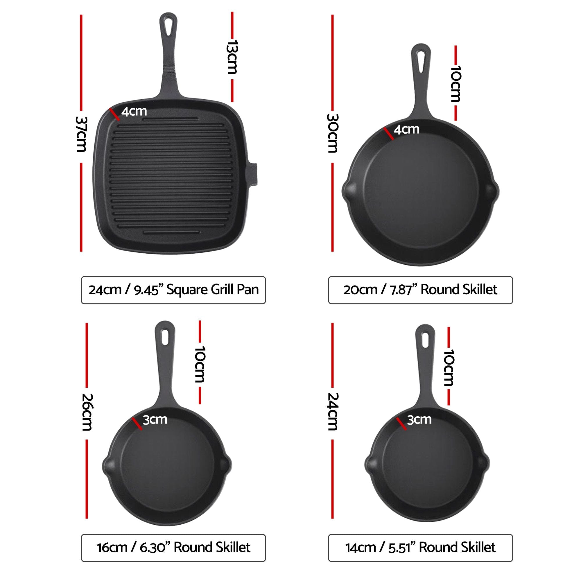 5 - Star Chef Cast Iron Fry Pan Skillet Cookware Set Induction Black 14/16/20/24cm - Home & Garden > Kitchenware > Skillets & Frying Pans - Rivercity House & Home Co. (ABN 18 642 972 209) - Affordable Modern Furniture Australia