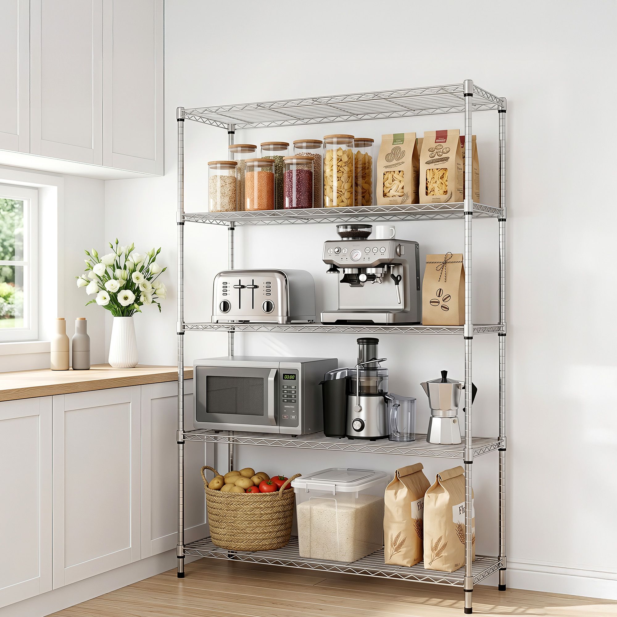5 - Tier Kitchen Rack Shelf Shelving 120x45x179CM Adjustable Metal Storage Shelves - Home & Garden > Kitchenware > Kitchen Utensils - Rivercity House & Home Co. (ABN 18 642 972 209) - Affordable Modern Furniture Australia