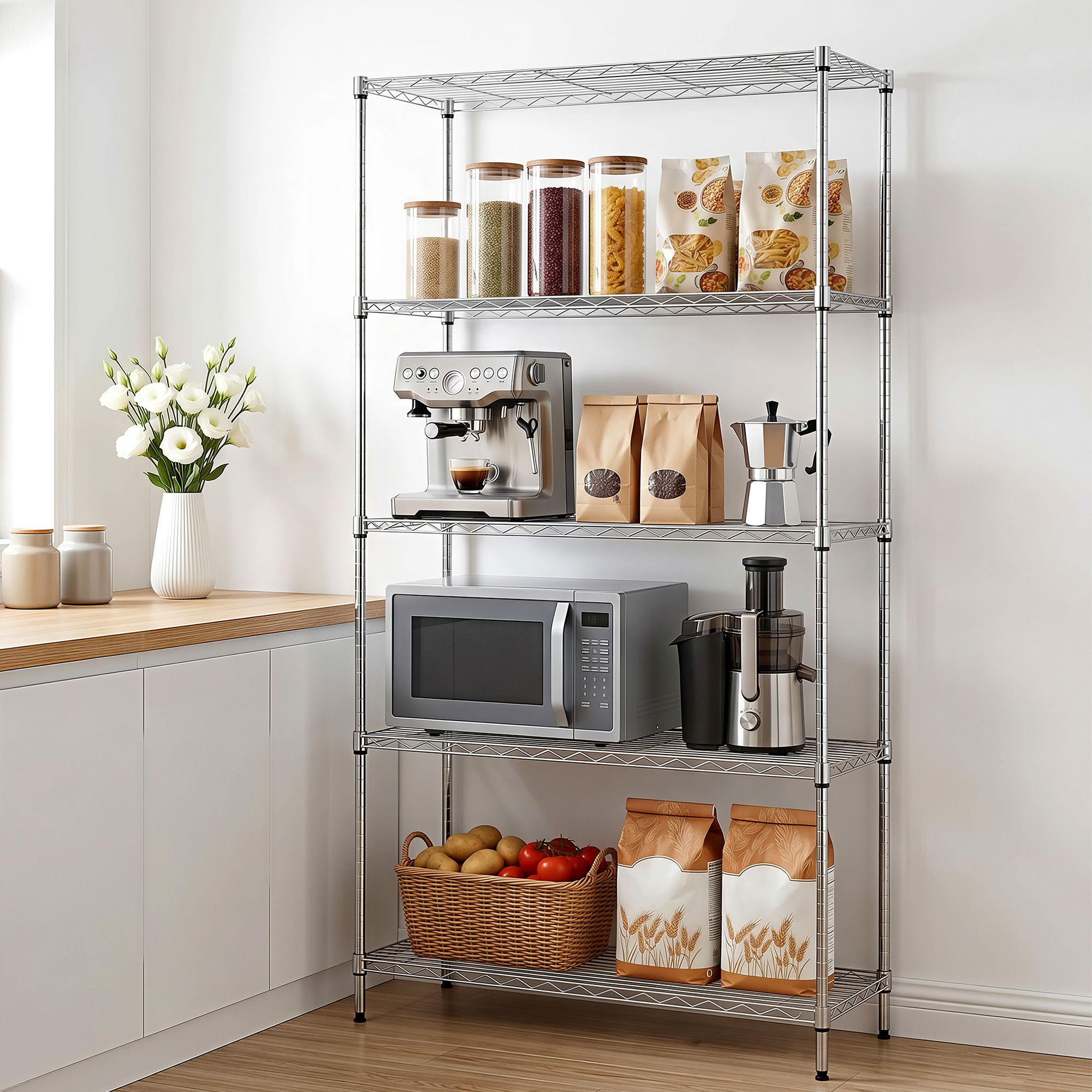 5 - Tier Kitchen Rack Shelf Shelving 90x35x182CM Adjustable Metal Storage Shelves - Home & Garden > Kitchenware > Kitchen Utensils - Rivercity House & Home Co. (ABN 18 642 972 209) - Affordable Modern Furniture Australia