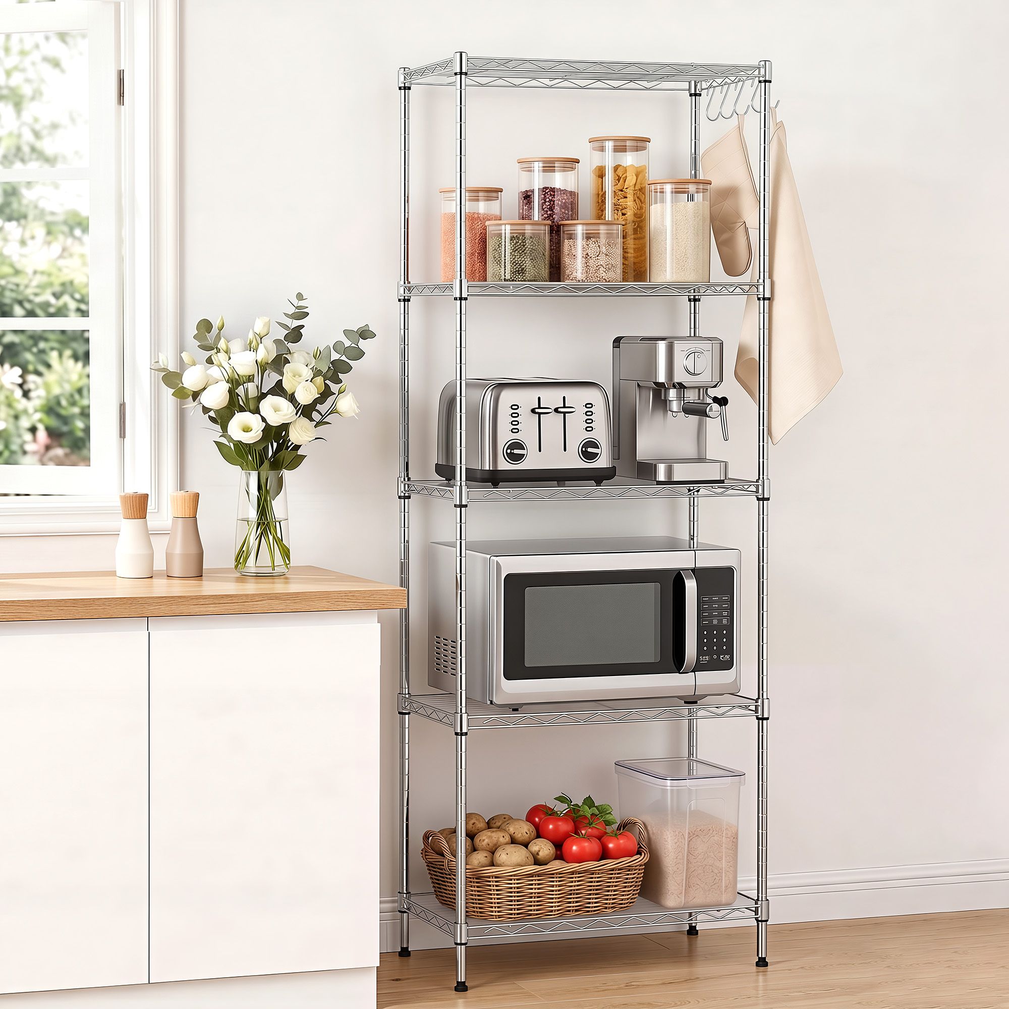 5 - Tier Kitchen Rack Shelf Shelving Unit 60x35x150CM Adjustable Metal Storage Shelves Silver - Home & Garden > Kitchenware > Kitchen Utensils - Rivercity House & Home Co. (ABN 18 642 972 209) - Affordable Modern Furniture Australia