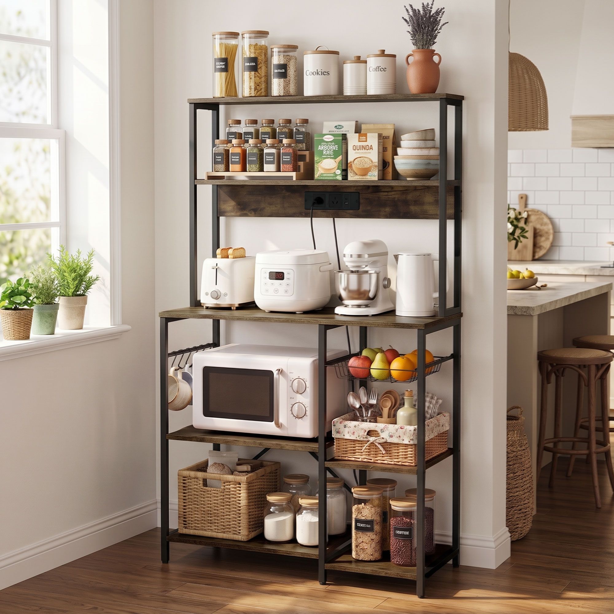 5 - Tier Kitchen Rack with Power Outlets 90CMX153CM Microwave Storage Shelf - Home & Garden > Kitchenware > Kitchen Utensils - Rivercity House & Home Co. (ABN 18 642 972 209) - Affordable Modern Furniture Australia
