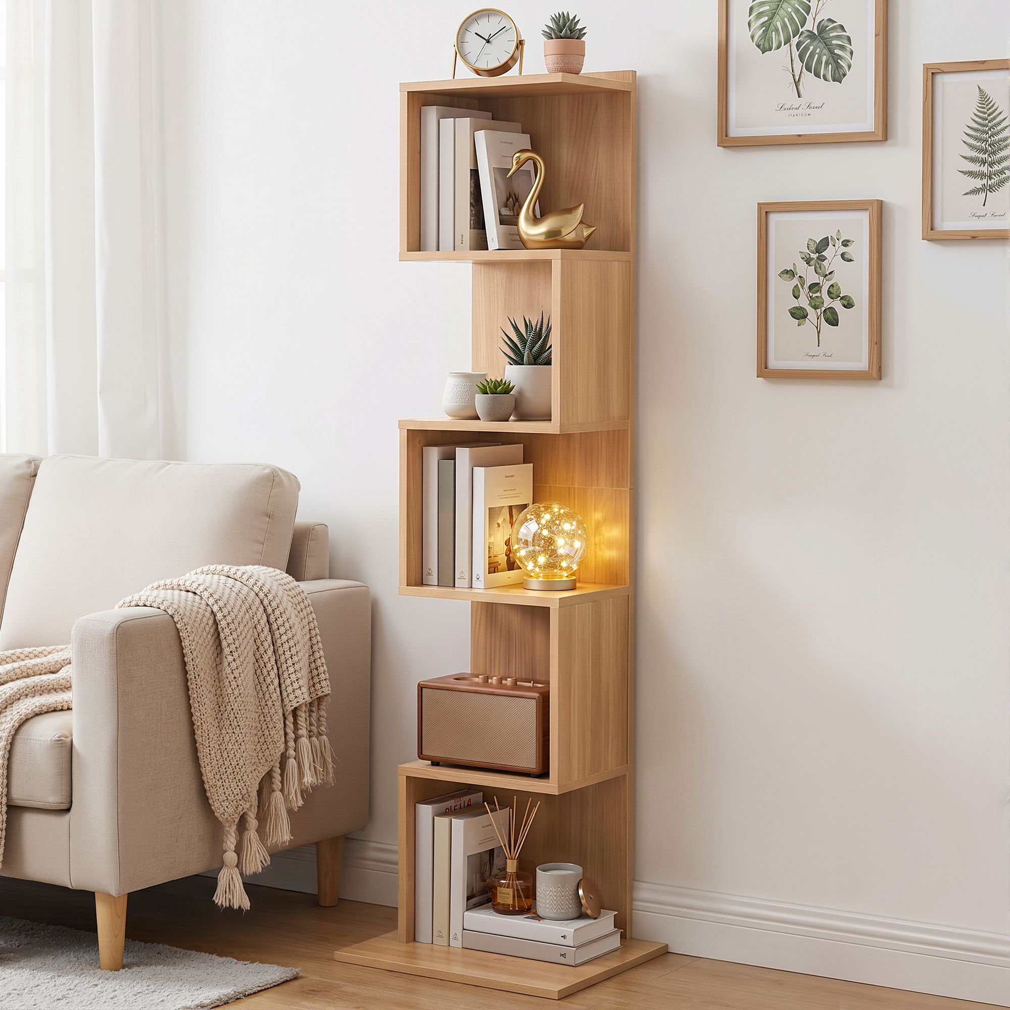 5 Tiers Bookshelf S - shaped Bookcase Oak - Furniture > Living Room > Bookcases & Shelves - Rivercity House & Home Co. (ABN 18 642 972 209) - Affordable Modern Furniture Australia