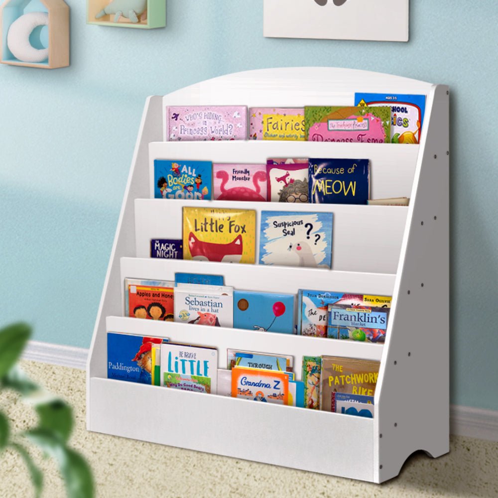 5 Tiers Kids Bookshelf Magazine Shelf Organiser Bookcase Display Rack White - Baby & Kids > Kid's Furniture - Rivercity House & Home Co. (ABN 18 642 972 209) - Affordable Modern Furniture Australia