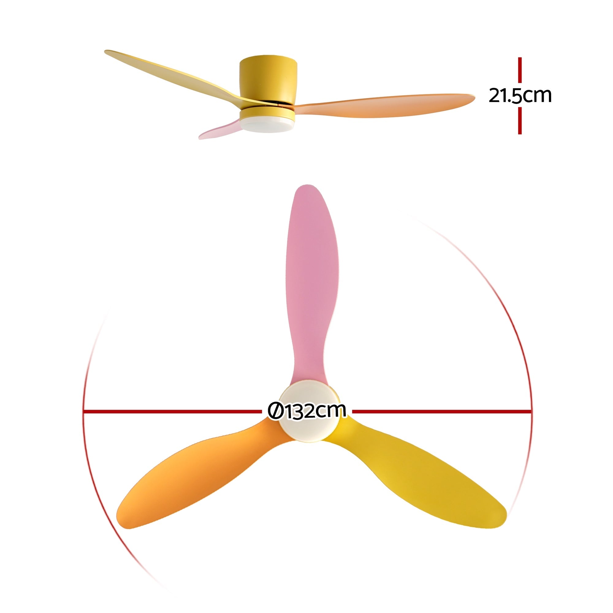 52'' Ceiling Fan 3 Blades DC Motor w/Light w/Remote Yellow Pink Orange - Appliances > Fans > Ceiling Fans - Rivercity House & Home Co. (ABN 18 642 972 209) - Affordable Modern Furniture Australia