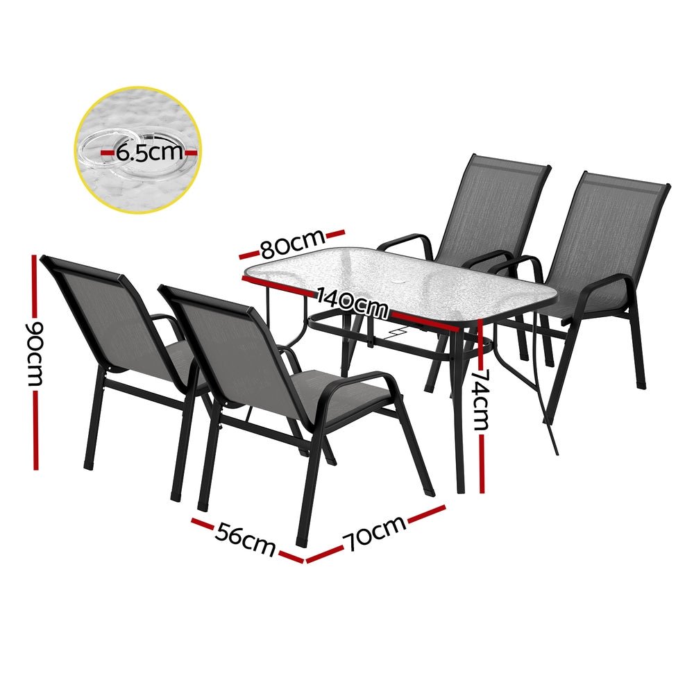 5PC Outdoor Dining Set Table and Chairs Patio Furniture Bistro Set Garden Grey - Furniture > Outdoor > Outdoor Dining Sets - Rivercity House & Home Co. (ABN 18 642 972 209) - Affordable Modern Furniture Australia