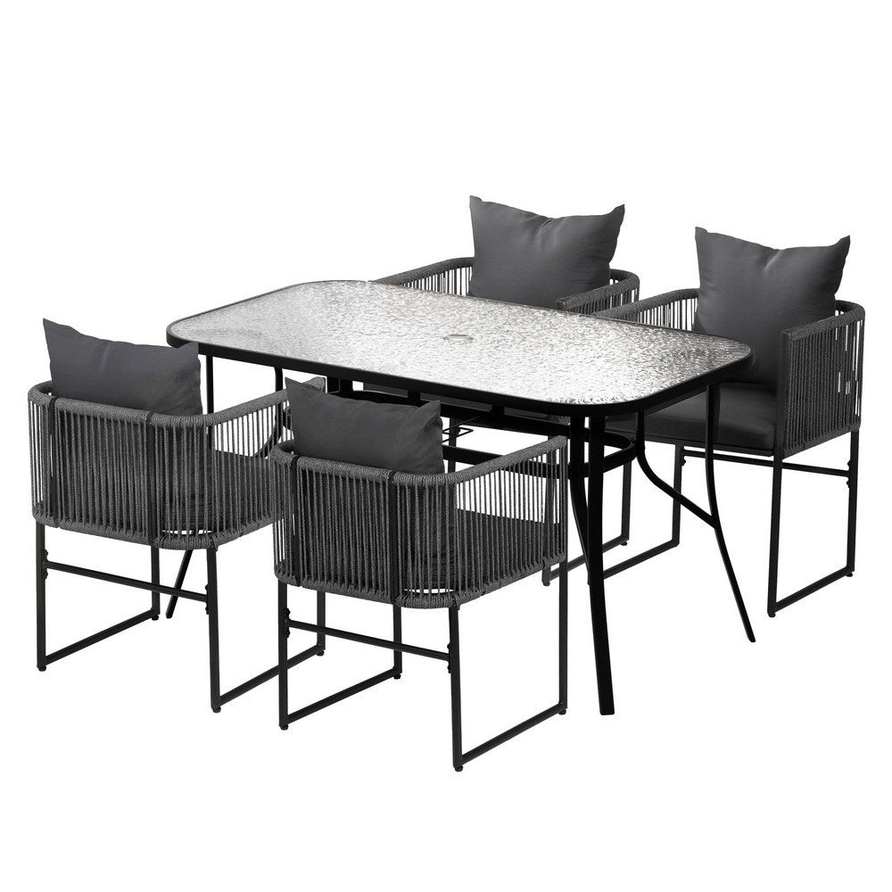 5PC Outdoor Dining Set Table and Chairs Patio Furniture Garden Bistro Set Black - Furniture > Dining > Dining Set - Rivercity House & Home Co. (ABN 18 642 972 209) - Affordable Modern Furniture Australia