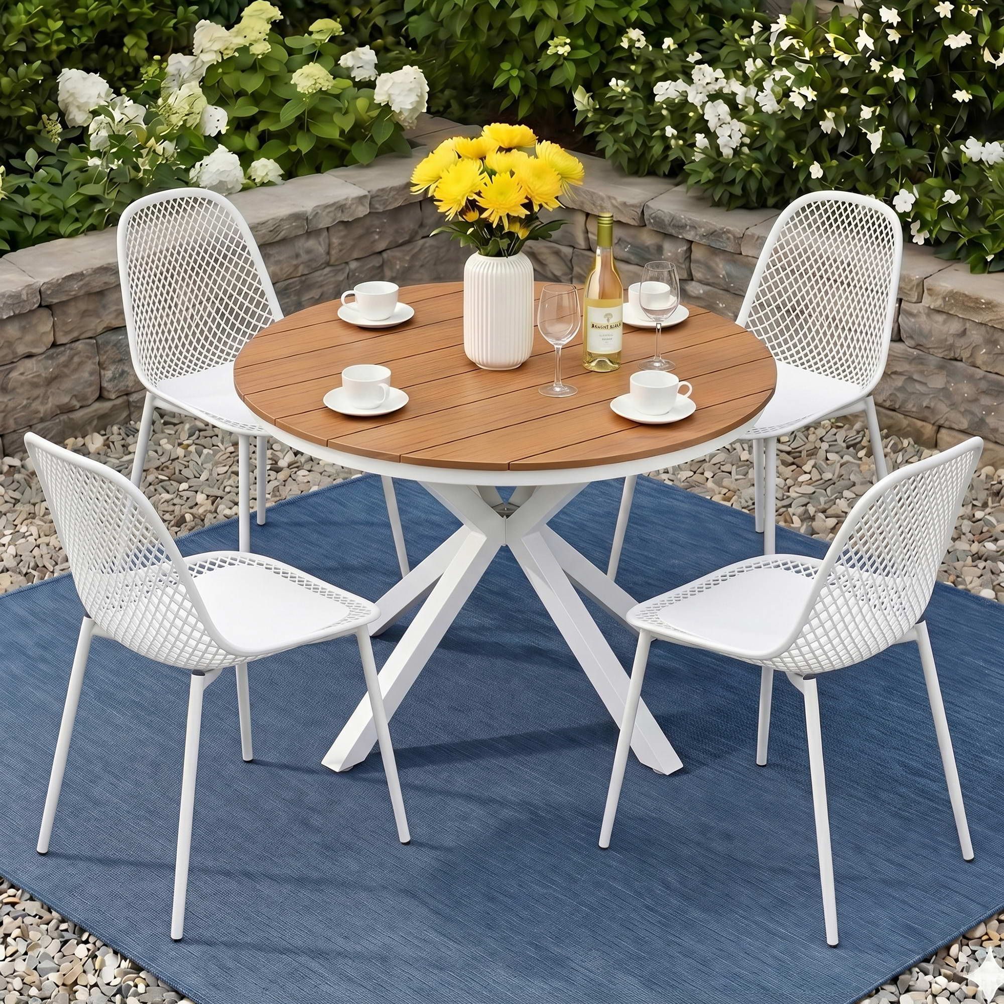5PCS Outdoor Dining Set Table and Chairs Patio Garden Furniture Lattice - Furniture > Outdoor > Outdoor Dining Sets - Rivercity House & Home Co. (ABN 18 642 972 209) - Affordable Modern Furniture Australia
