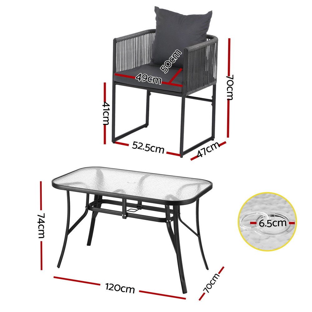5PCS Outdoor Dining Set Table and Chairs Rope Patio Furniture Garden Black - Furniture > Dining > Dining Set - Rivercity House & Home Co. (ABN 18 642 972 209) - Affordable Modern Furniture Australia