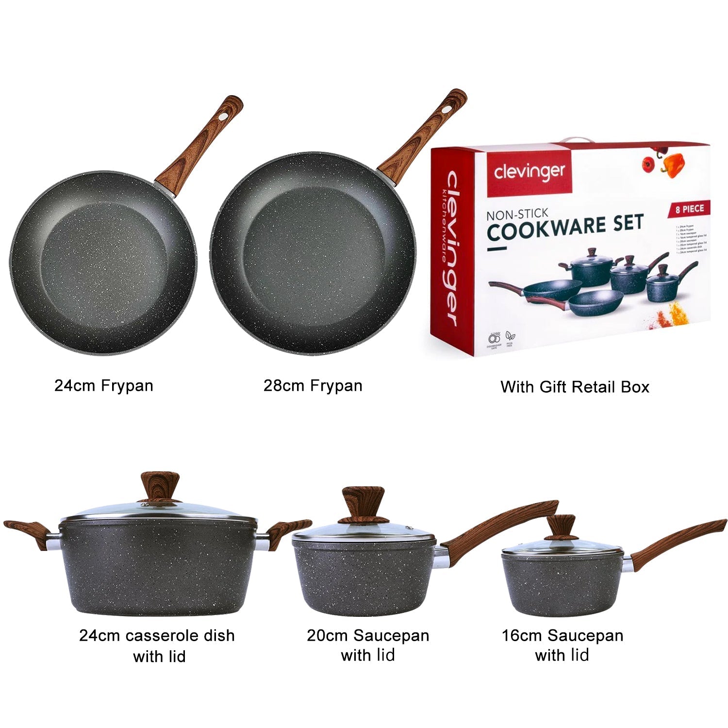 5Pieces Non - Stick Marble Coating Saucepan/Casserole/Fry Pan Cookware Set - Home & Garden > Kitchenware > Skillets & Frying Pans - Rivercity House & Home Co. (ABN 18 642 972 209) - Affordable Modern Furniture Australia