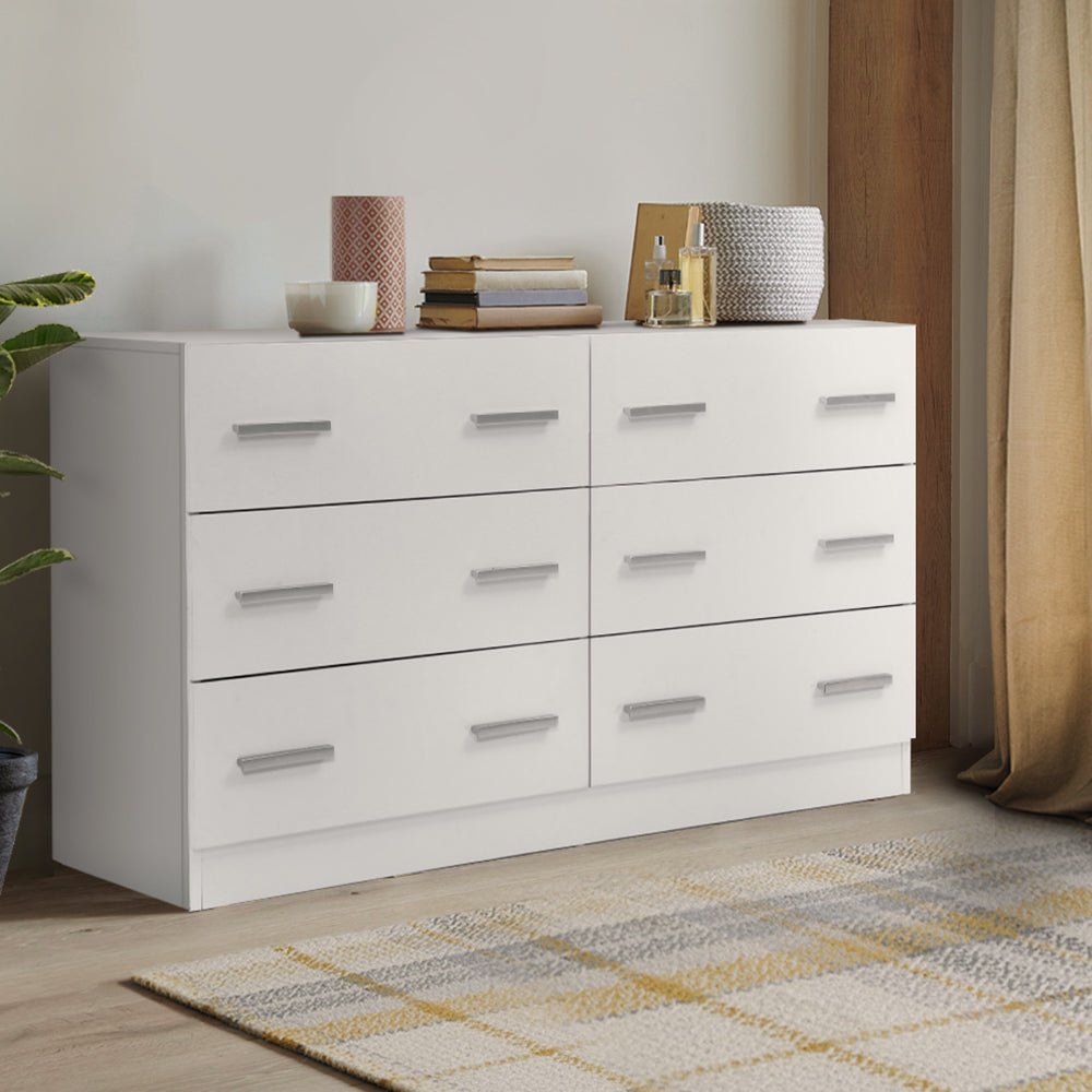 6 Drawer Cabinet Lowboy Dresser (White) - Rivercity House & Home Co. (ABN 18 642 972 209) - Affordable Modern Furniture Australia