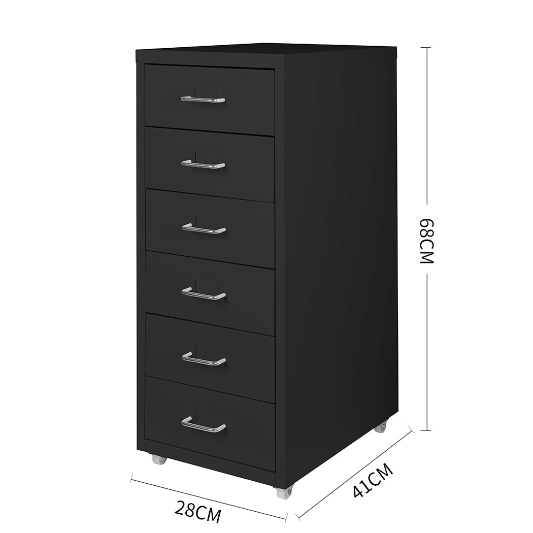 6 - Drawer Steel Office Filing Cabinet with Wheels and Label Holders - Black - Rivercity House & Home Co. (ABN 18 642 972 209) - Affordable Modern Furniture Australia