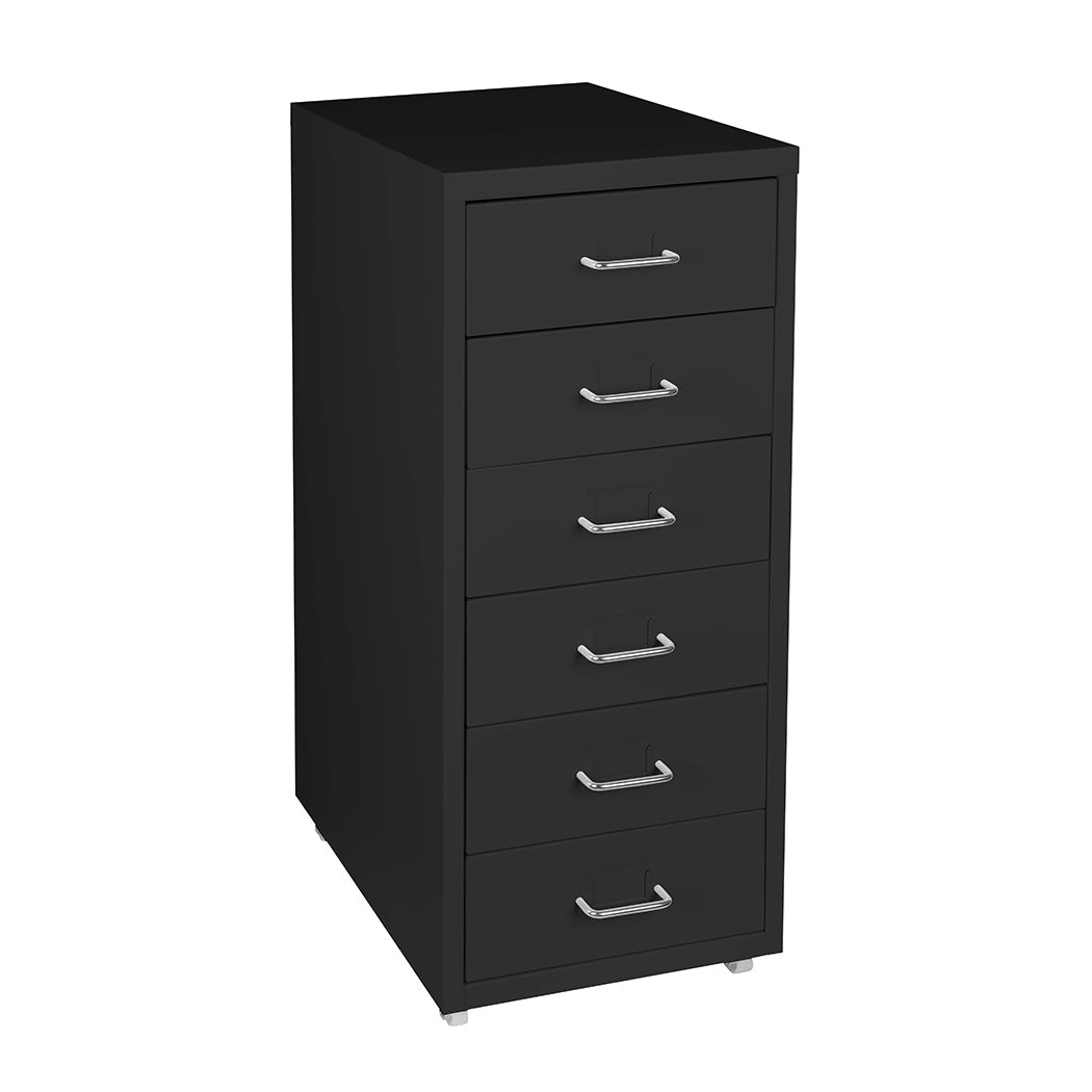6 - Drawer Steel Office Filing Cabinet with Wheels and Label Holders - Black - Rivercity House & Home Co. (ABN 18 642 972 209) - Affordable Modern Furniture Australia