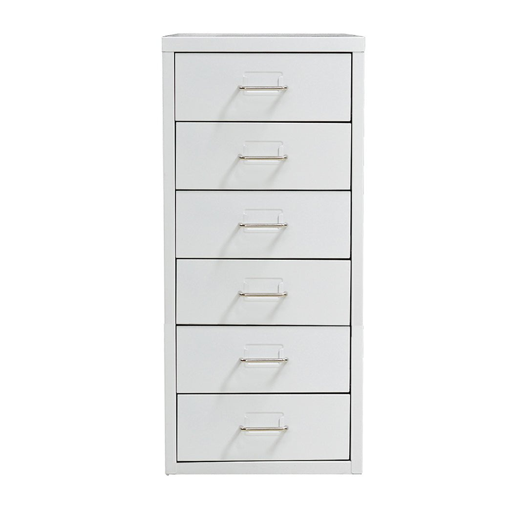 6 Drawer Steel Office Filing Cabinet with Wheels and Label Holders - White - Rivercity House & Home Co. (ABN 18 642 972 209) - Affordable Modern Furniture Australia