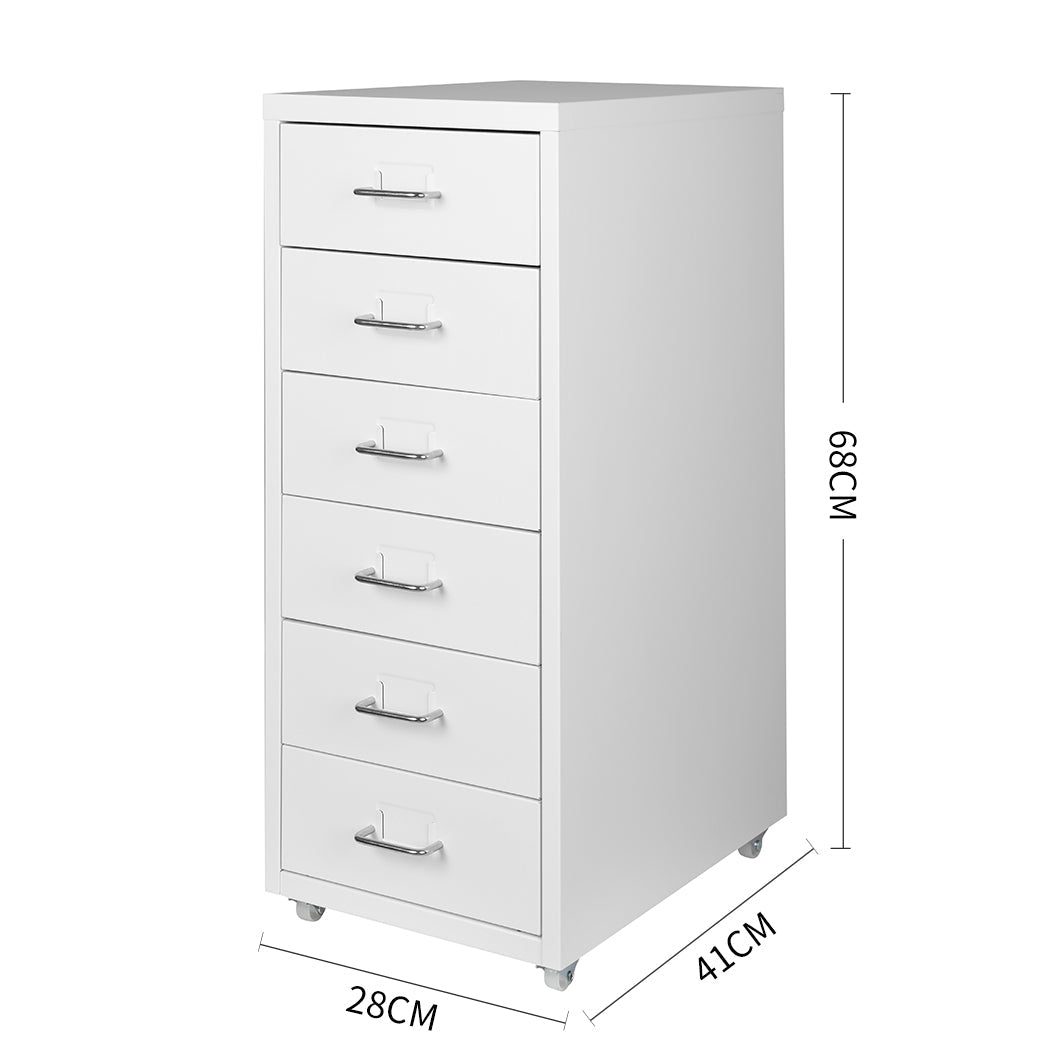 6 Drawer Steel Office Filing Cabinet with Wheels and Label Holders - White - Rivercity House & Home Co. (ABN 18 642 972 209) - Affordable Modern Furniture Australia