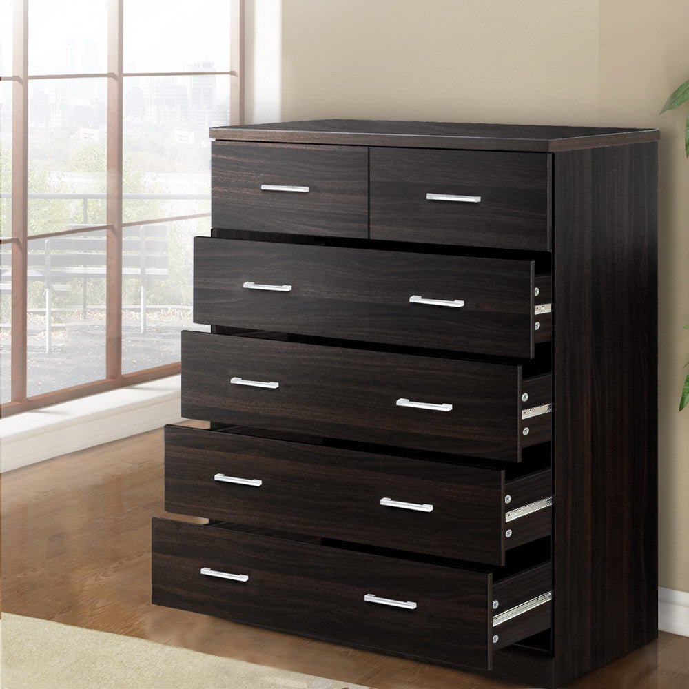 6 - Drawer Tallboy Walnut - Rivercity House & Home Co. (ABN 18 642 972 209) - Affordable Modern Furniture Australia