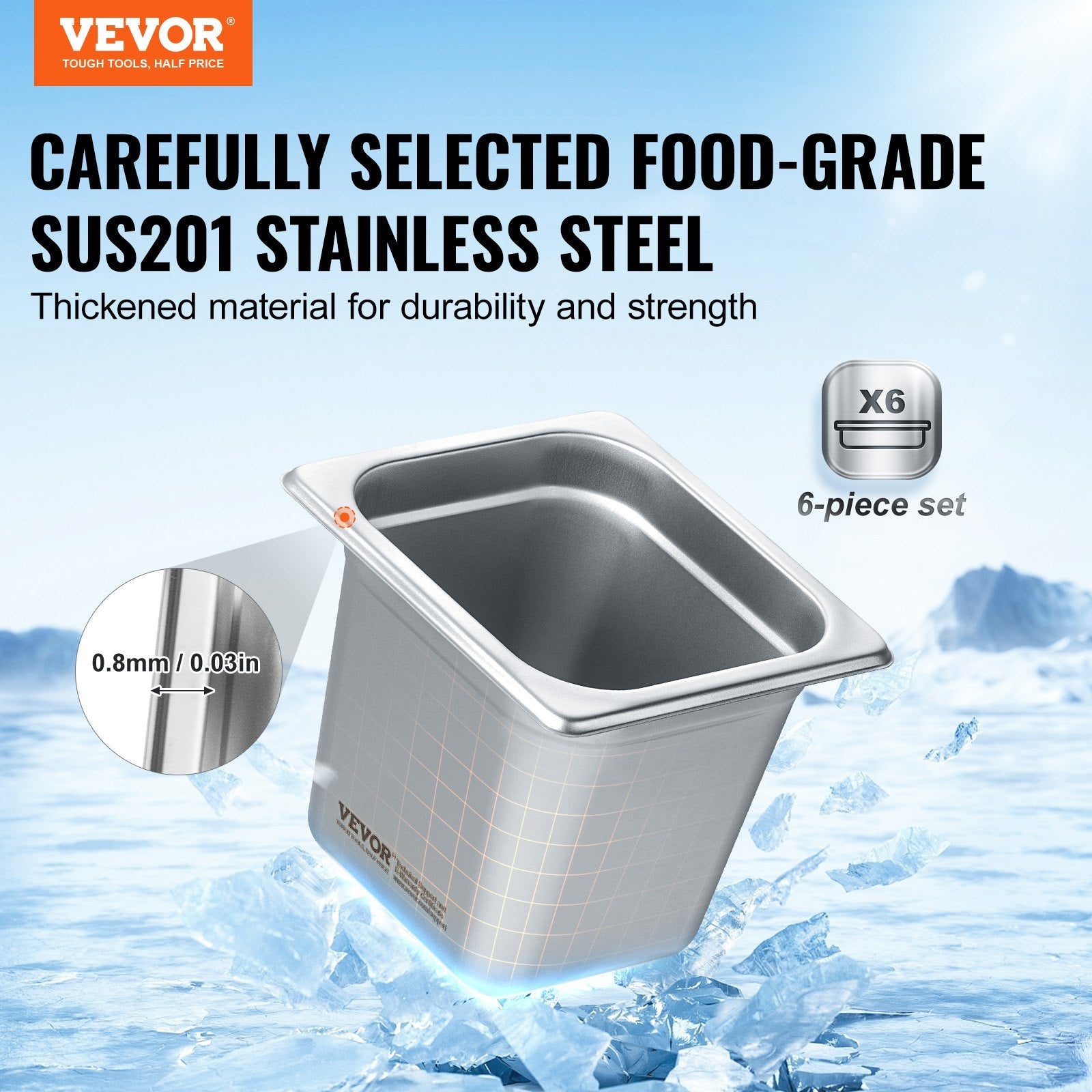 6 Pack Hotel Pans, 1/6 Size Anti - Jam Steam Pan, 0.8mm Thick Stainless Steel Restaurant Steam Table Pan, 6 - Inch Deep Commercial Table Pan, Catering Storage Food Pan, for Industrial & Scientific - Home & Garden > Kitchenware > Food Storage - Rivercity House & Home Co. (ABN 18 642 972 209) - Affordable Modern Furniture Australia