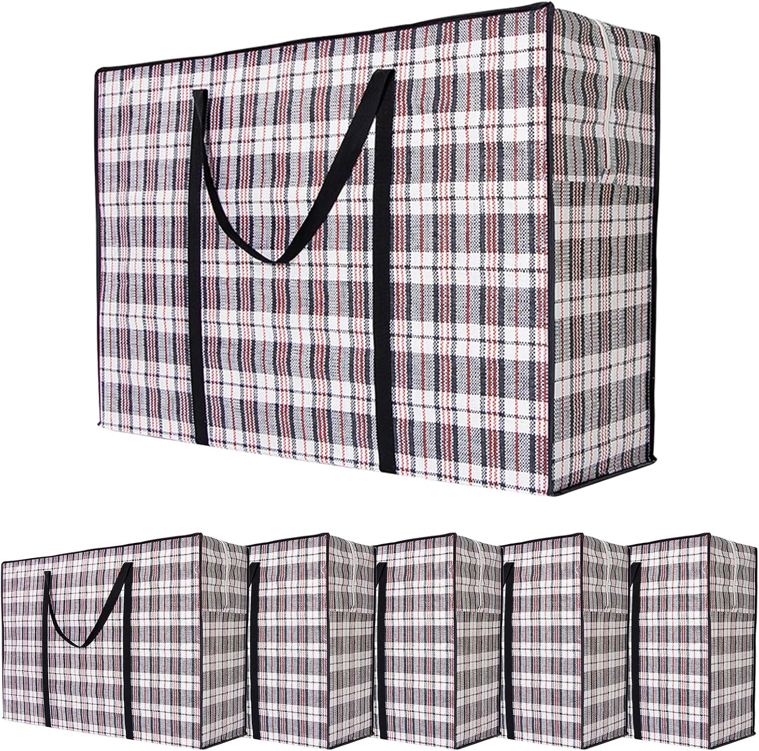 6 Pack Large Moving Storage Bags with Zipper & Handles for Clothes & Bedding - Checkered Pattern - Home & Garden > Storage > Clothing & Wardrobe Storage - Rivercity House & Home Co. (ABN 18 642 972 209) - Affordable Modern Furniture Australia