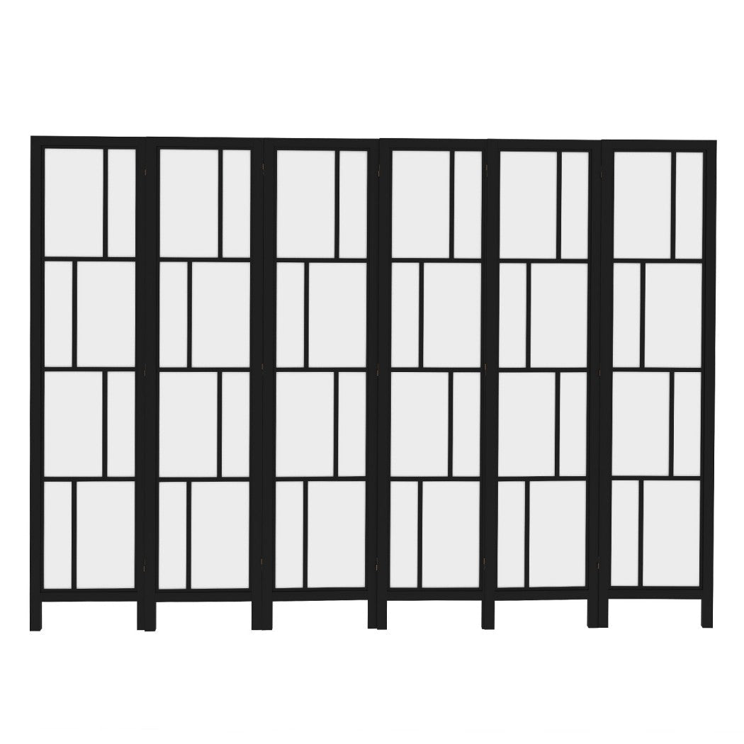 6 Panel 170cm Freestanding Room Divider Folding Screen - Black - Rivercity House & Home Co. (ABN 18 642 972 209) - Affordable Modern Furniture Australia