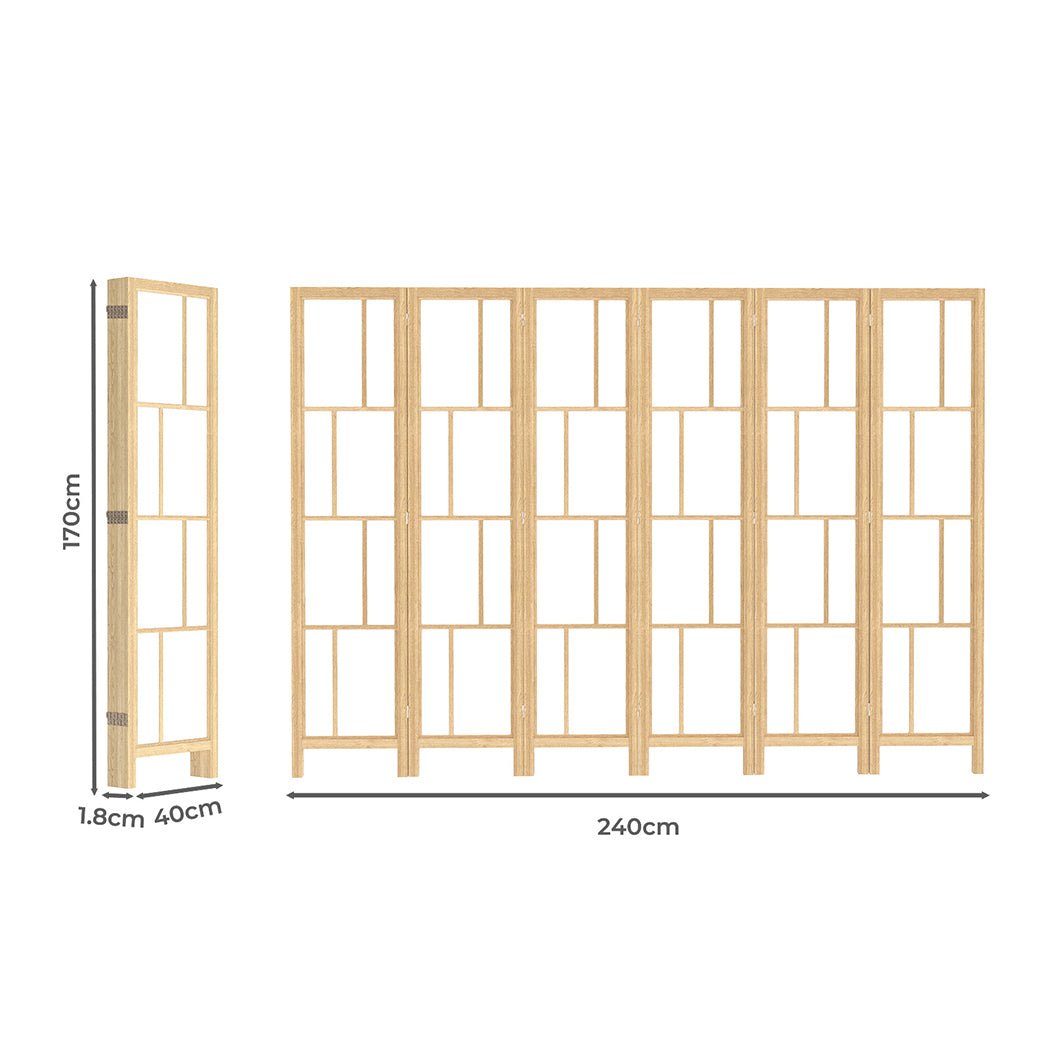 6 Panel 170cm Freestanding Room Divider Screen - Natural - Rivercity House & Home Co. (ABN 18 642 972 209) - Affordable Modern Furniture Australia