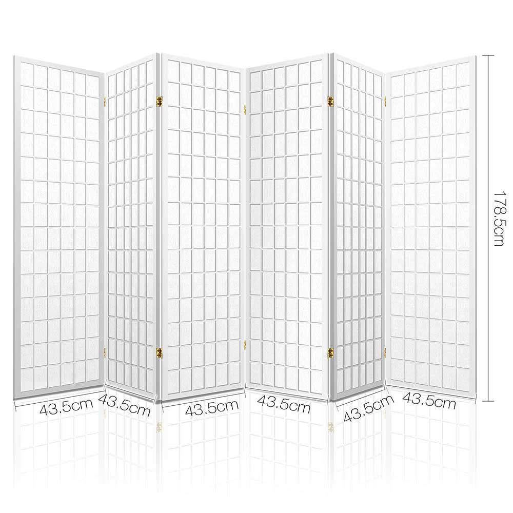 6 Panel Room Divider Screen 261x179cm - White - Furniture > Bedroom > Room Dividers - Rivercity House & Home Co. (ABN 18 642 972 209) - Affordable Modern Furniture Australia
