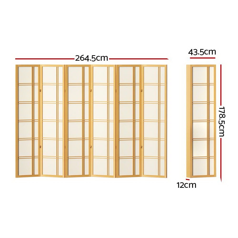 6 Panel Room Divider Screen 265x179cm Nova Natural - Furniture > Bedroom > Room Dividers - Rivercity House & Home Co. (ABN 18 642 972 209) - Affordable Modern Furniture Australia