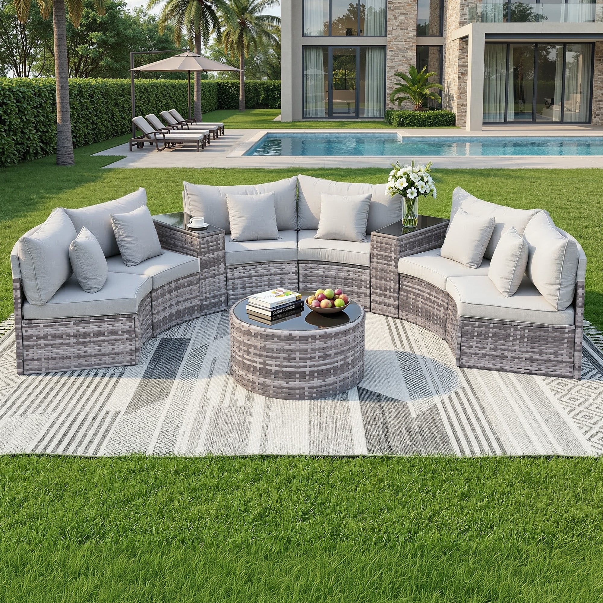 6 Seater Outdoor Sofa Set 9PCS Table Chair Set Garden Rattan Patio Furniture - Furniture > Outdoor > Outdoor Sofas & Lounge Sets - Rivercity House & Home Co. (ABN 18 642 972 209) - Affordable Modern Furniture Australia