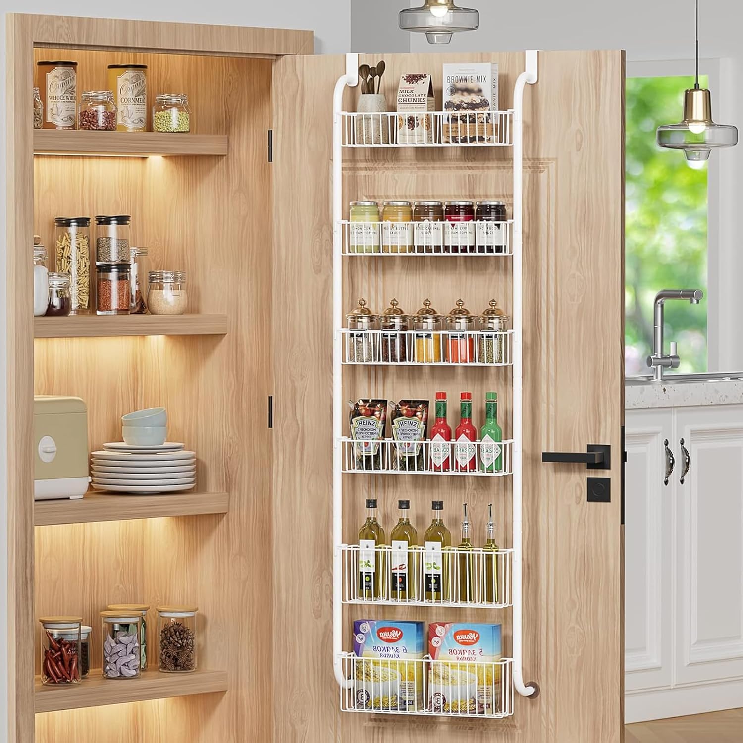 6 - Tier Heavy - Duty Metal Over the Door Organiser with Hanging Baskets for Kitchen & Bathroom Storage - White - Home & Garden > Bathroom Accessories > Towel Racks & Holders - Rivercity House & Home Co. (ABN 18 642 972 209) - Affordable Modern Furniture Australia