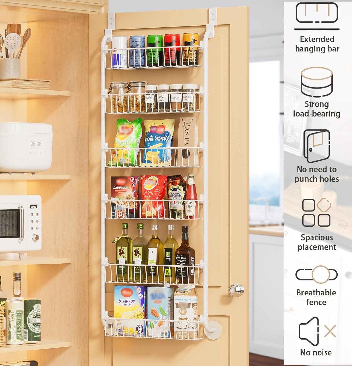 6 - Tier Heavy - Duty Metal Over the Door Organiser with Hanging Baskets for Kitchen & Bathroom Storage - White - Home & Garden > Bathroom Accessories > Towel Racks & Holders - Rivercity House & Home Co. (ABN 18 642 972 209) - Affordable Modern Furniture Australia