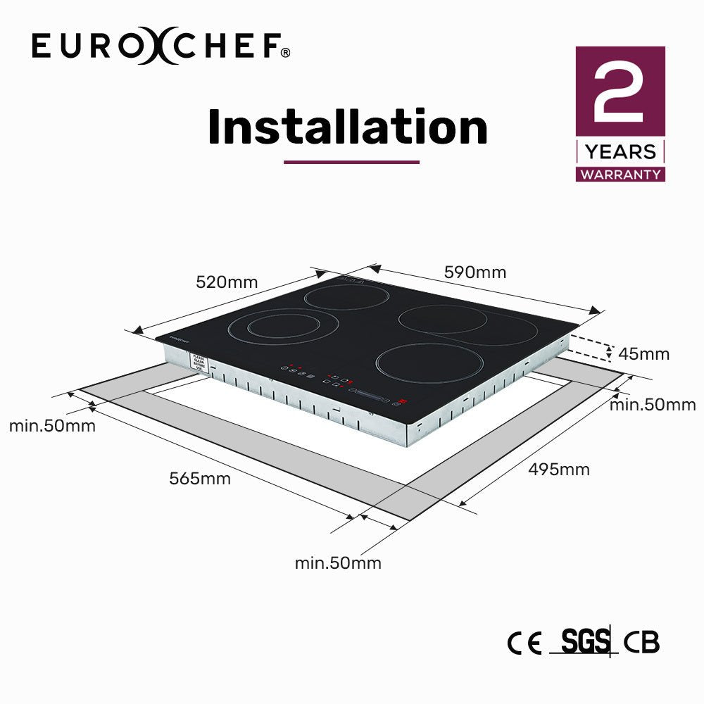 60cm 4 Zone Ceramic Cooktop, 6600W Electric, FlexiZone Adjustable Size Hobs, Touch Controls - Appliances > Kitchen Appliances > Cooktops & Stoves - Rivercity House & Home Co. (ABN 18 642 972 209) - Affordable Modern Furniture Australia