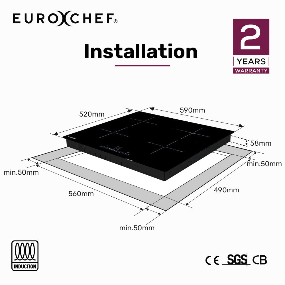 60cm 4 Zone Induction Cooktop, 6800W Electric, Touch Controls - Appliances > Kitchen Appliances > Cooktops & Stoves - Rivercity House & Home Co. (ABN 18 642 972 209) - Affordable Modern Furniture Australia