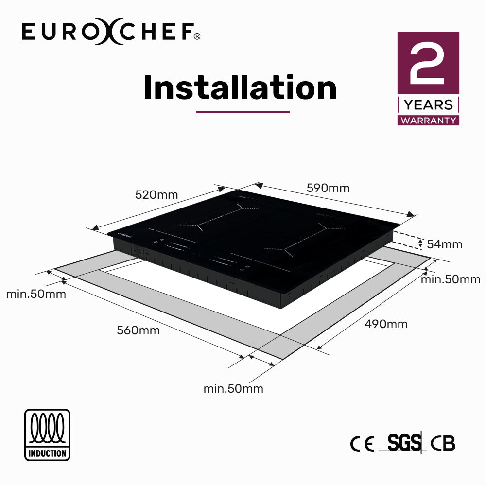 60cm 4 Zone Induction Cooktop, 7200W Electric, Dual Link Bridged Zone Hobs, Touch Controls - Appliances > Kitchen Appliances > Cooktops & Stoves - Rivercity House & Home Co. (ABN 18 642 972 209) - Affordable Modern Furniture Australia