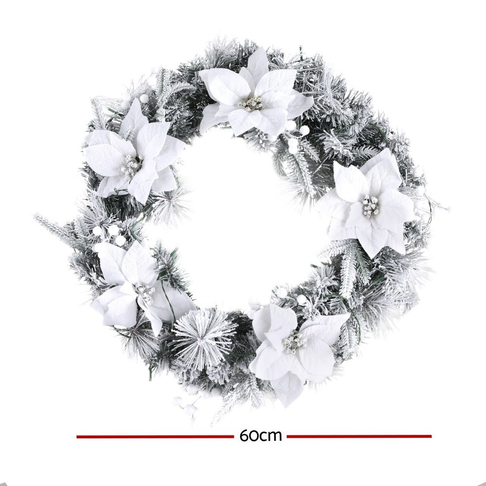 60cm Christmas Wreath LED Lights Snowy Flowers Garland Party Decor - Occasions > Christmas > Christmas Wreaths & Garlands - Rivercity House & Home Co. (ABN 18 642 972 209) - Affordable Modern Furniture Australia