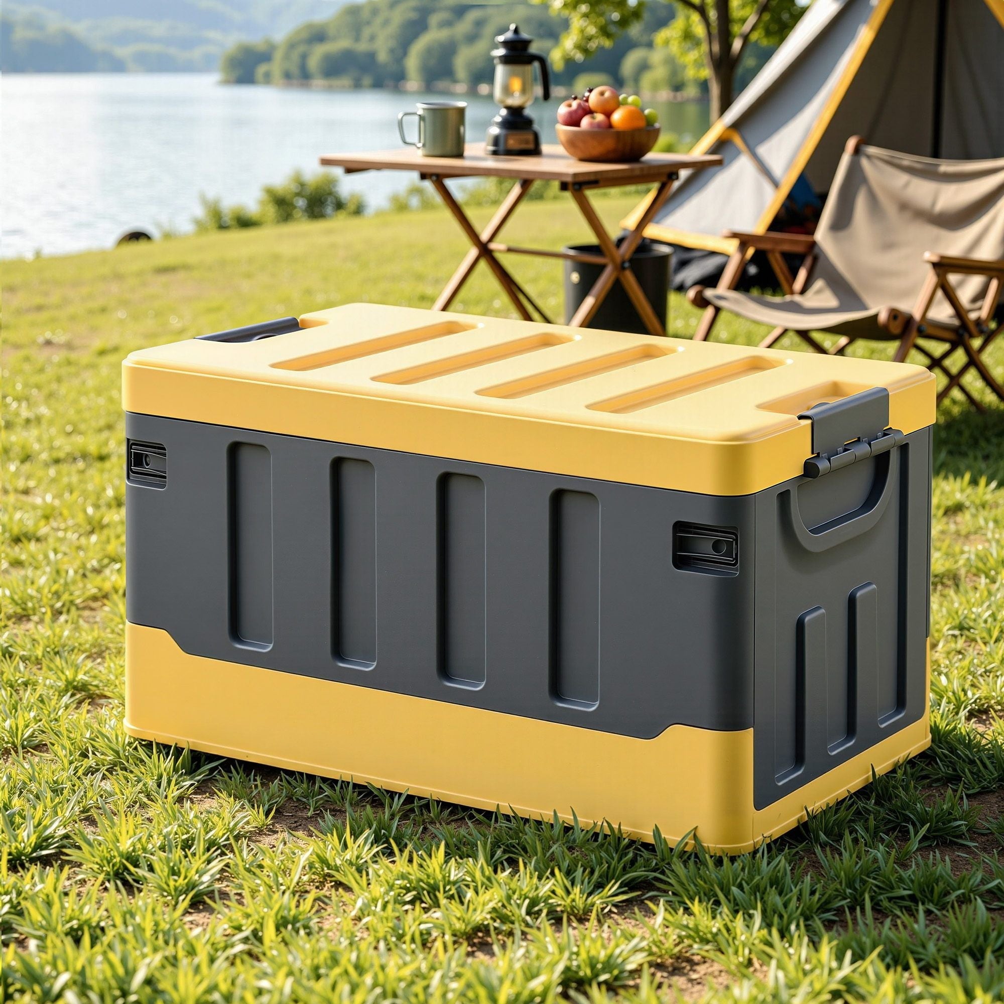 60L Collapsible Stackable Outdoor Storage Box Folding Camping Organizer - Yellow - Furniture > Outdoor > Outdoor Storage Boxes - Rivercity House & Home Co. (ABN 18 642 972 209) - Affordable Modern Furniture Australia